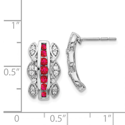 Solid 14k White Gold Simulated CZ & Ruby Fancy Earrings