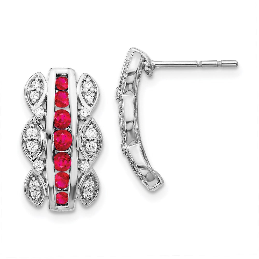 Solid 14k White Gold Simulated CZ & Ruby Fancy Earrings
