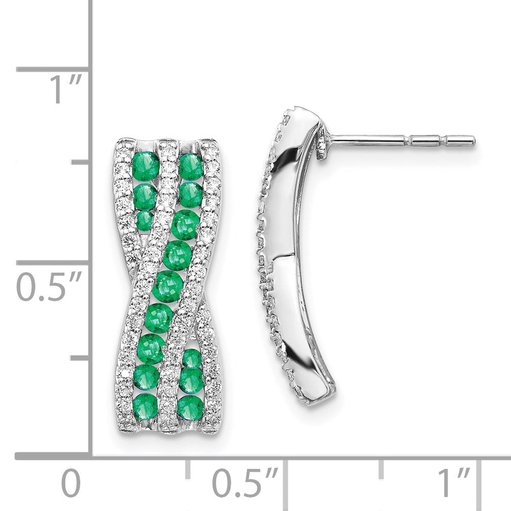 Solid 14k White Gold Simulated CZ and Emerald Fancy Earrings