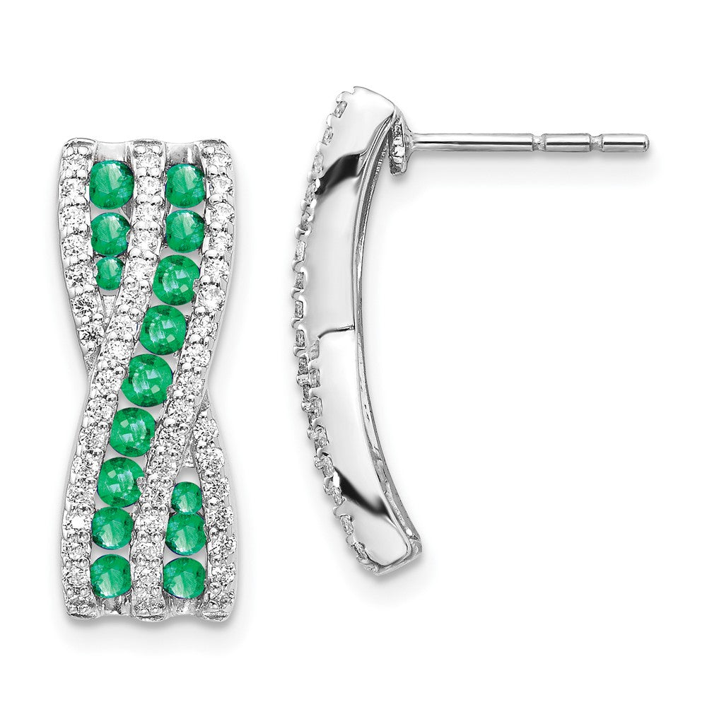 Solid 14k White Gold Simulated CZ and Emerald Fancy Earrings