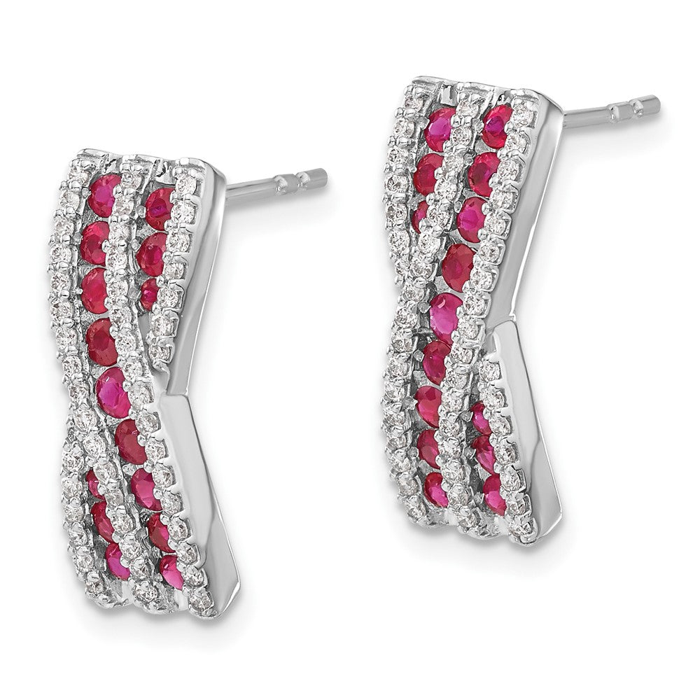 Solid 14k White Gold Simulated CZ and Ruby Fancy Earrings