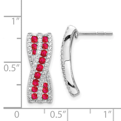 Solid 14k White Gold Simulated CZ and Ruby Fancy Earrings
