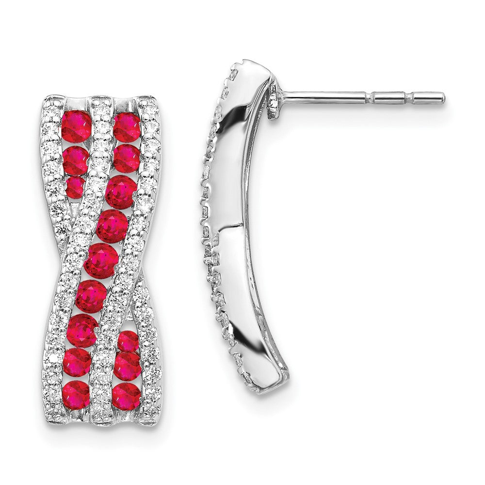 Solid 14k White Gold Simulated CZ and Ruby Fancy Earrings