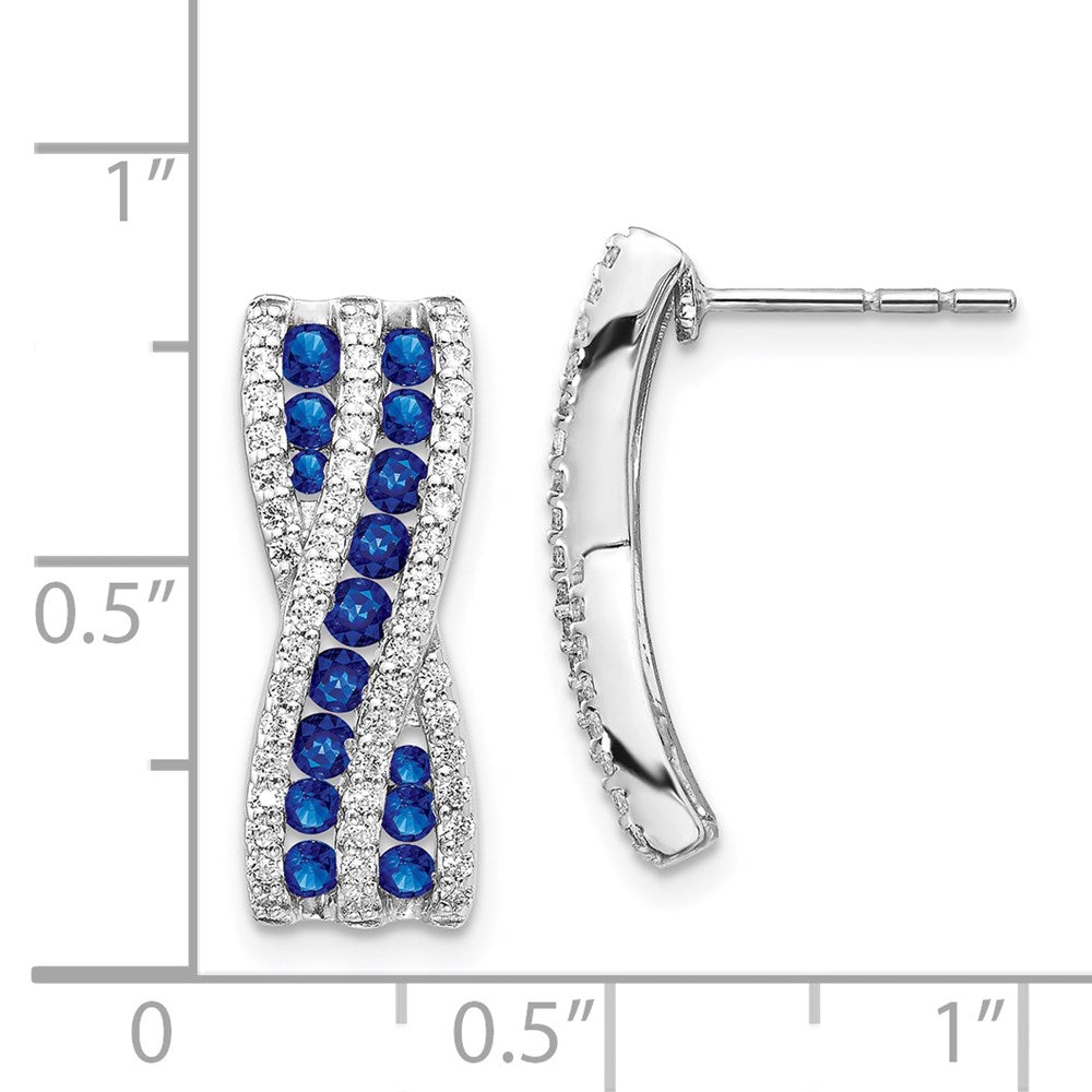Solid 14k White Gold Simulated CZ and Sapphire Fancy Earrings