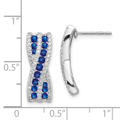 Solid 14k White Gold Simulated CZ and Sapphire Fancy Earrings