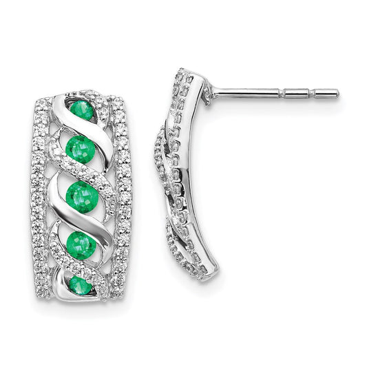 14k White Gold Real Diamond & Emerald Fancy Earrings EM3848-EM-033-WA