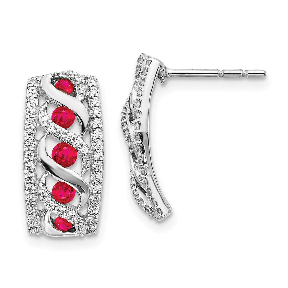 14k White Gold Real Diamond & Ruby Fancy Earrings EM3848-RU-033-WA