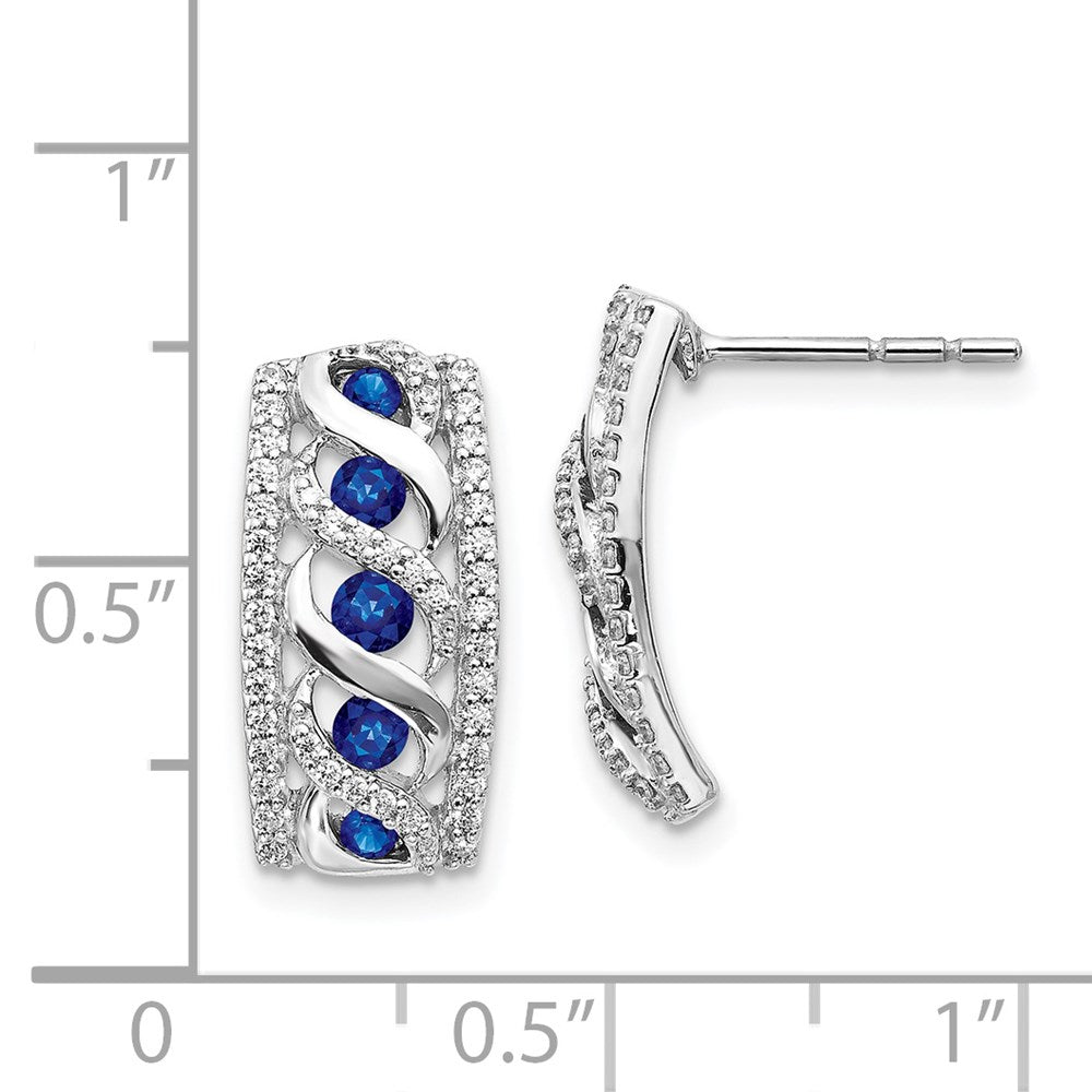 Solid 14k White Gold Simulated CZ and Sapphire Fancy Earrings