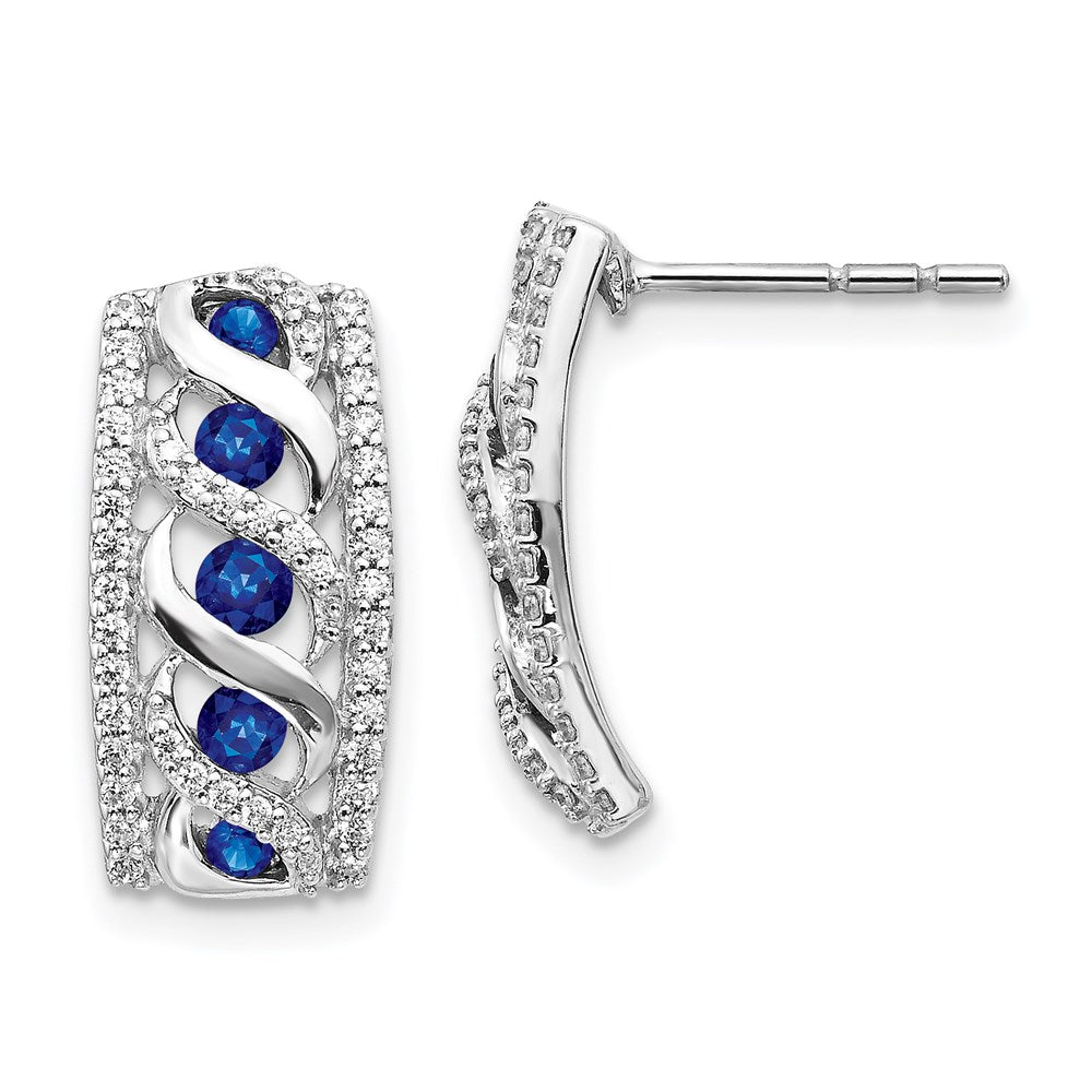 14k White Gold Real Diamond and Sapphire Fancy Earrings EM3848-SA-033-WA