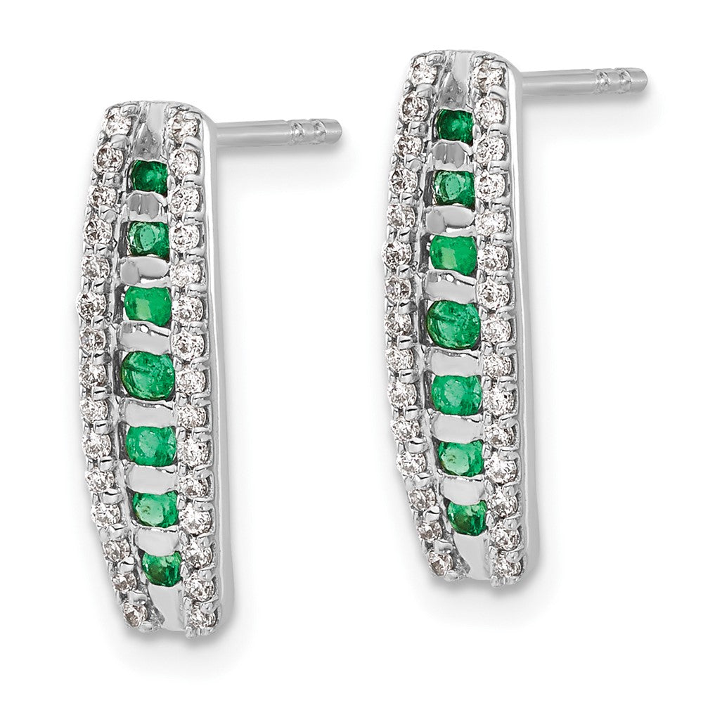 Solid 14k White Gold Simulated CZ and Emerald Fancy Earrings