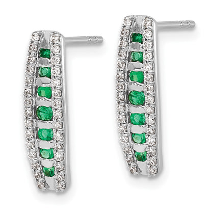 Solid 14k White Gold Simulated CZ and Emerald Fancy Earrings