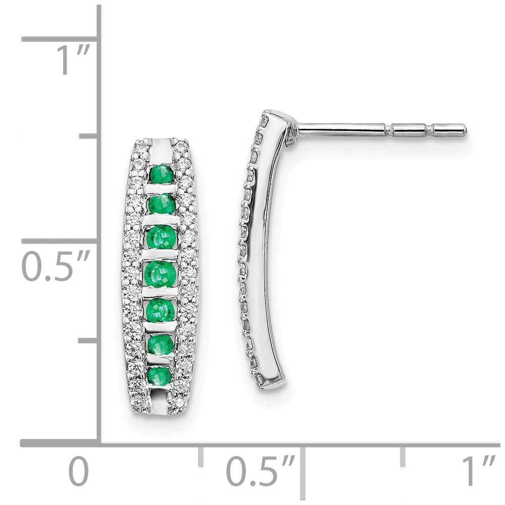 Solid 14k White Gold Simulated CZ and Emerald Fancy Earrings