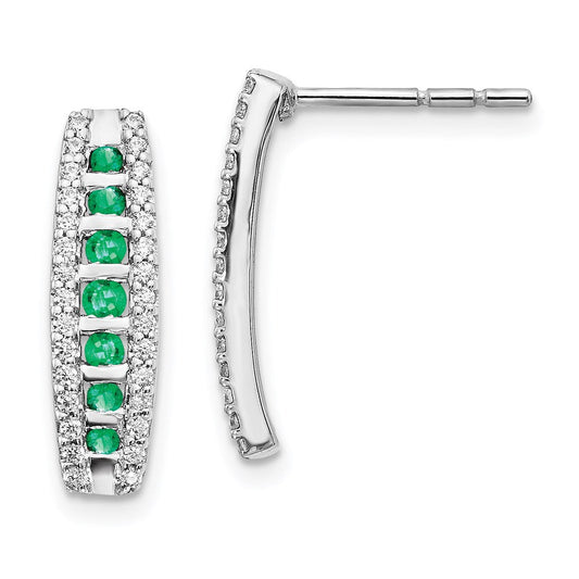 14k White Gold Real Diamond and Emerald Fancy Earrings EM3849-EM-030-WA