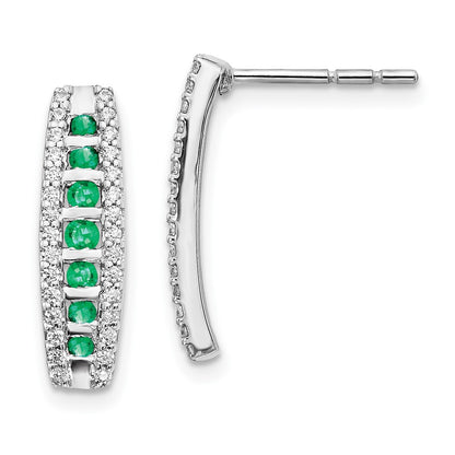 Solid 14k White Gold Simulated CZ and Emerald Fancy Earrings