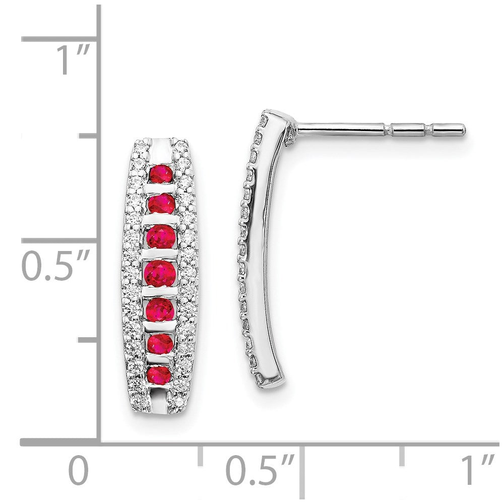 Solid 14k White Gold Simulated CZ and Ruby Fancy Earrings