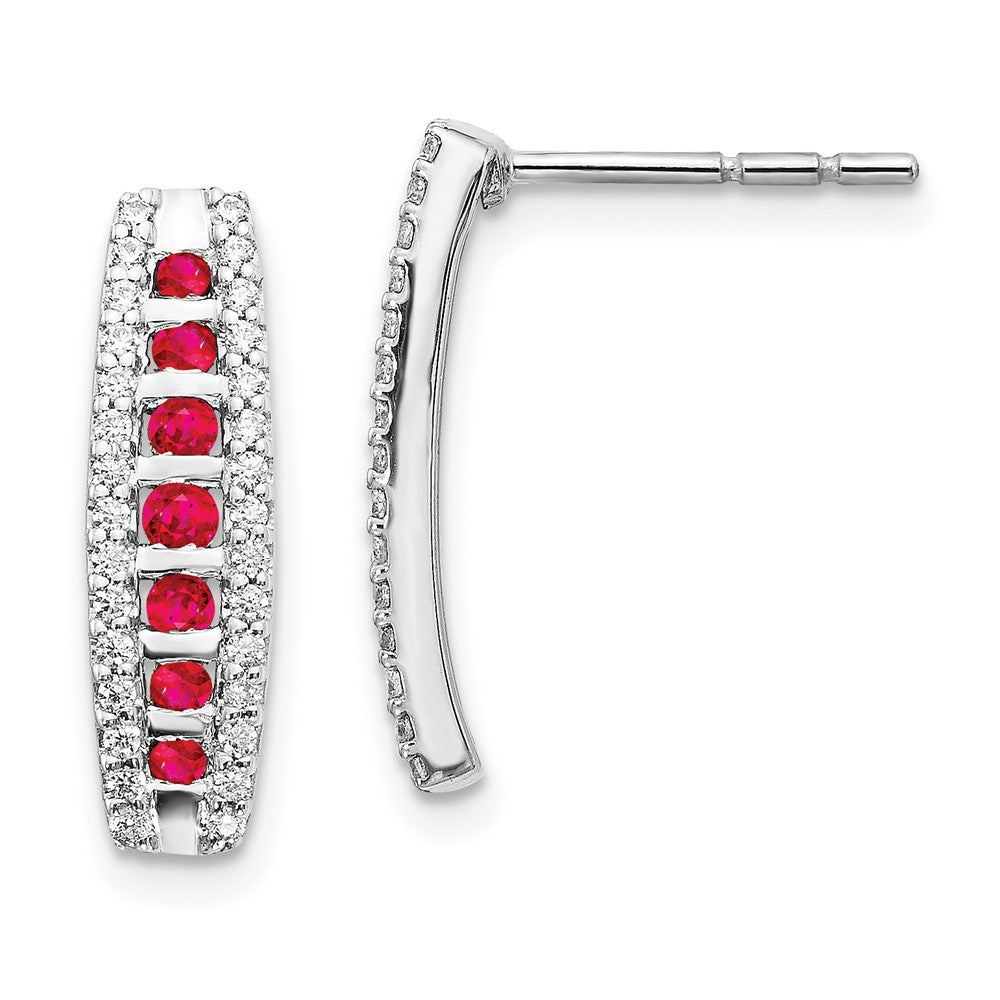 Solid 14k White Gold Simulated CZ and Ruby Fancy Earrings