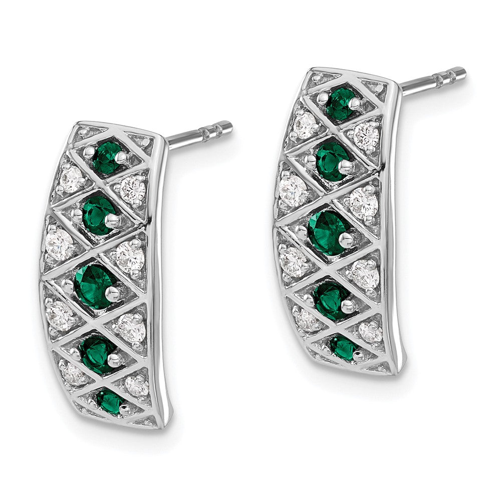Solid 14k White Gold Simulated CZ & Emerald Fancy Earrings