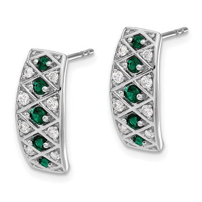 Solid 14k White Gold Simulated CZ & Emerald Fancy Earrings
