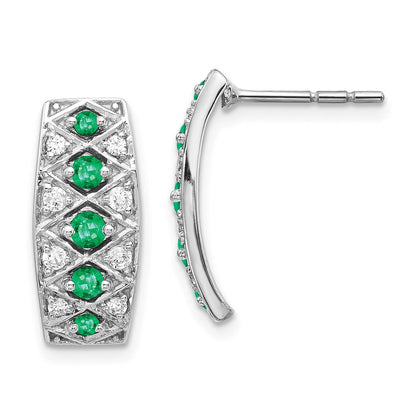 Solid 14k White Gold Simulated CZ & Emerald Fancy Earrings