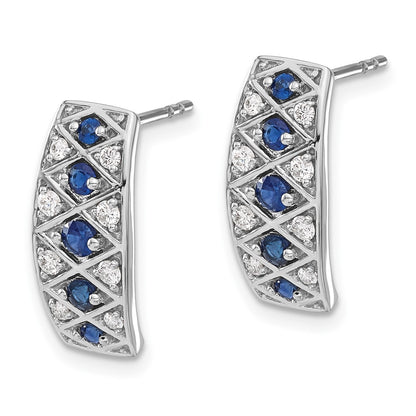 Solid 14k White Gold Simulated CZ and Sapphire Fancy Earrings