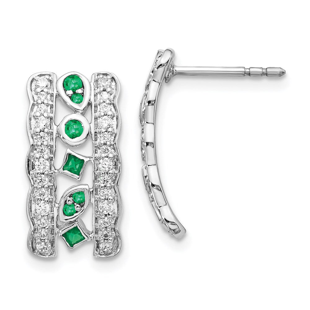 14k White Gold Real Diamond & Emerald Fancy Earrings EM3852-EM-035-WA