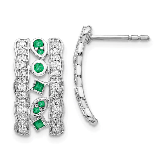 14k White Gold Real Diamond & Emerald Fancy Earrings EM3852-EM-035-WA