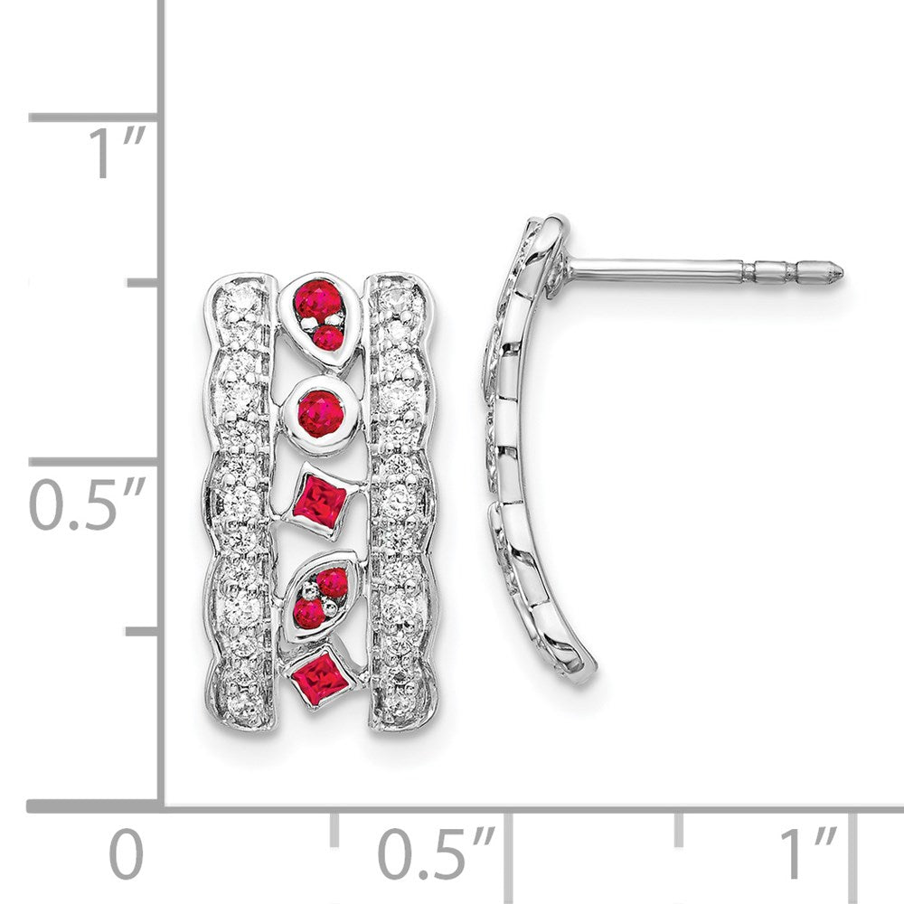 Solid 14k White Gold Simulated CZ & Ruby Fancy Earrings
