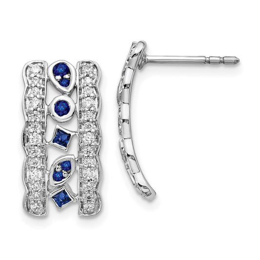 14k White Gold Real Diamond & Sapphire Fancy Earrings EM3852-SA-035-WA