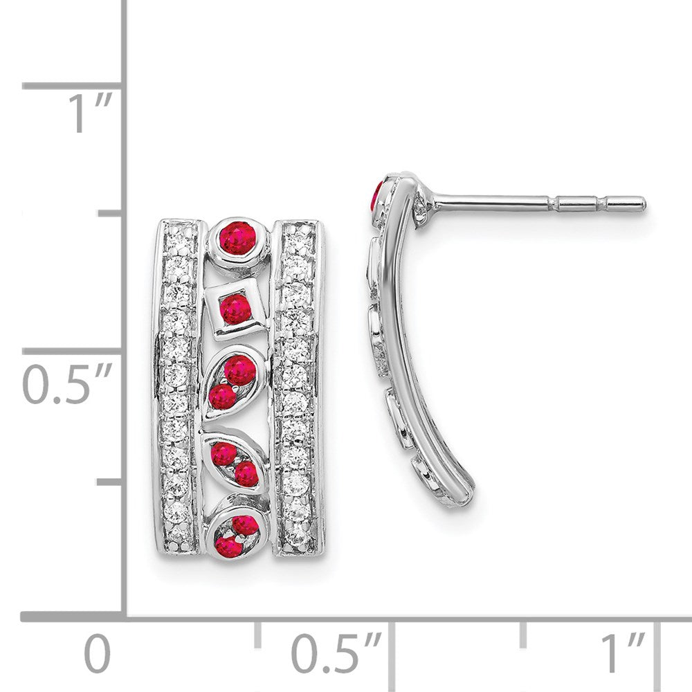 Solid 14k White Gold Simulated CZ & Ruby Fancy Earrings
