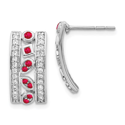 Solid 14k White Gold Simulated CZ & Ruby Fancy Earrings