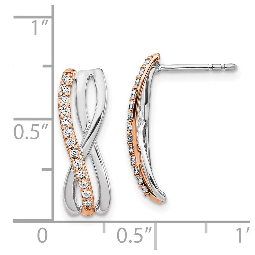 Solid 14k Two-tone Rose and White Gold Simulated CZ Fancy Earrings
