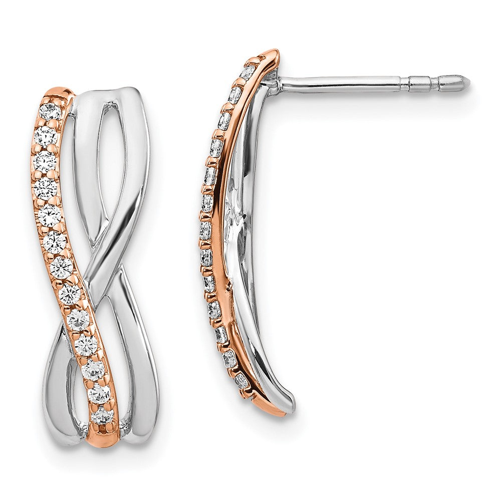 Solid 14k Two-tone Rose and White Gold Simulated CZ Fancy Earrings