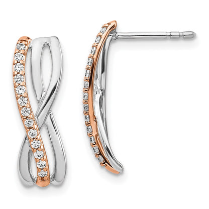 Solid 14k Two-tone Rose and White Gold Simulated CZ Fancy Earrings