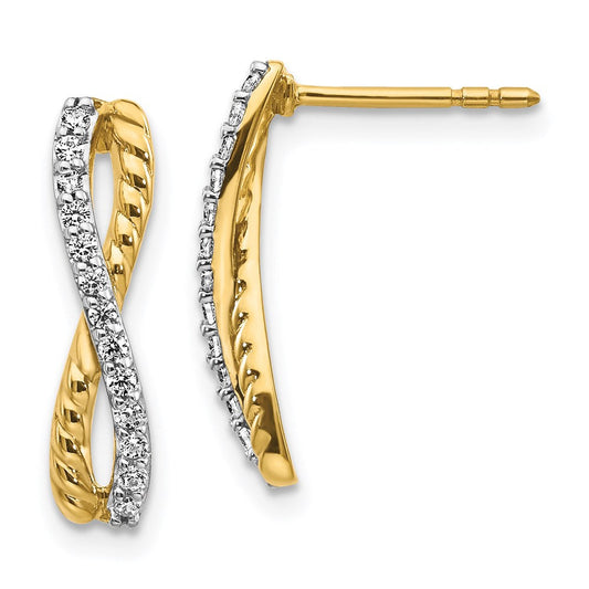 14k Yellow Gold Two-tone Real Diamond Fancy Twist Post Earrings EM3859-020-YWA