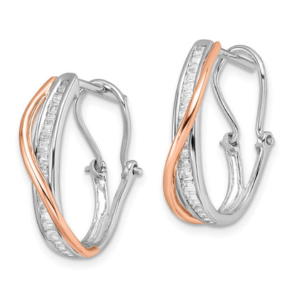 Solid 14k Two-tone Rose and White Gold Simulated CZ Fancy Earrings