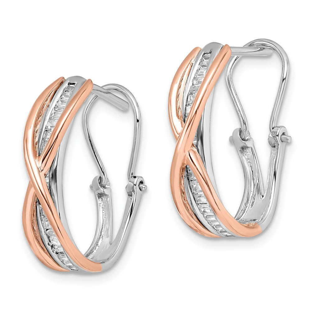 Solid 14k Two-tone Rose and White Gold Simulated CZ Fancy Earrings
