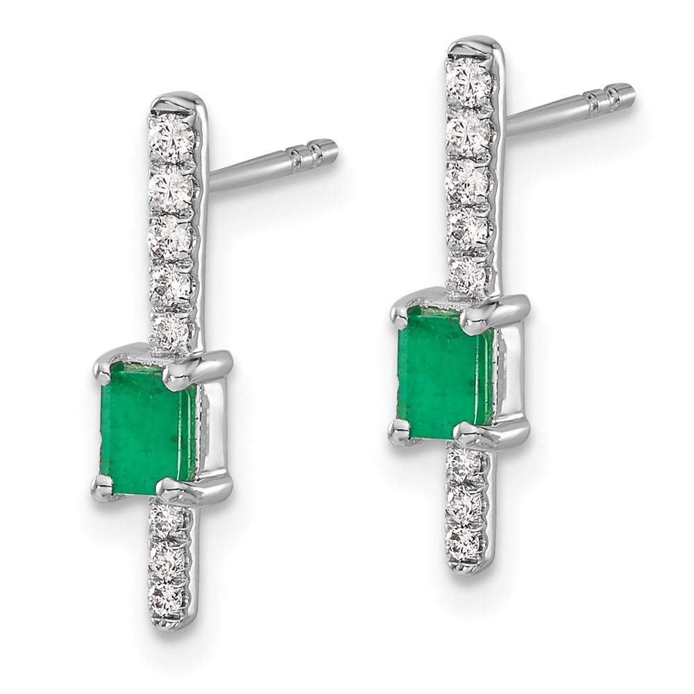 Solid 14k White Gold Simulated CZ and Emerald Fancy Earrings