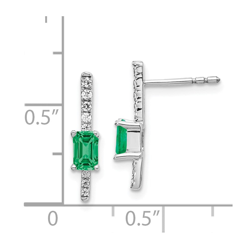 Solid 14k White Gold Simulated CZ and Emerald Fancy Earrings