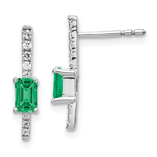 Solid 14k White Gold Simulated CZ and Emerald Fancy Earrings
