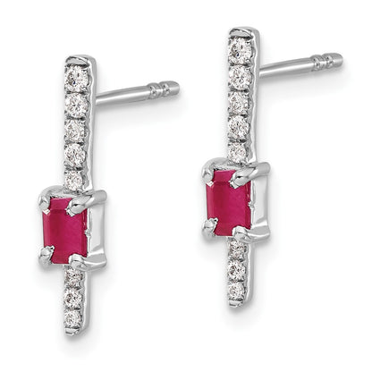 Solid 14k White Gold Simulated CZ and Ruby Fancy Earrings
