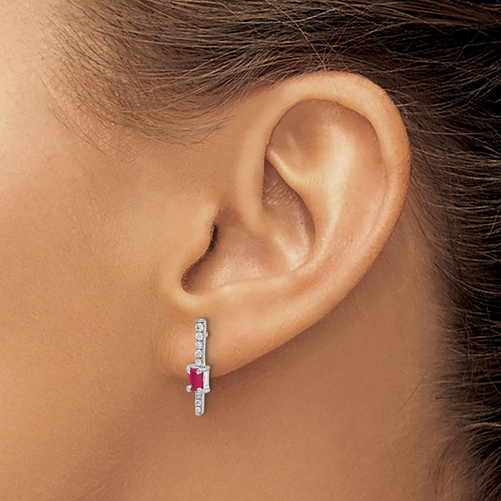 Solid 14k White Gold Simulated CZ and Ruby Fancy Earrings
