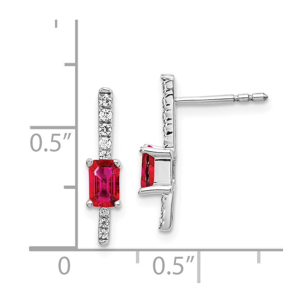 Solid 14k White Gold Simulated CZ and Ruby Fancy Earrings