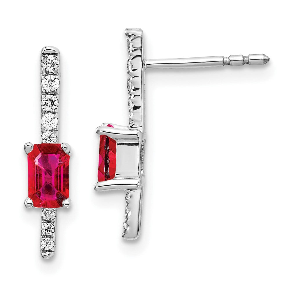 Solid 14k White Gold Simulated CZ and Ruby Fancy Earrings