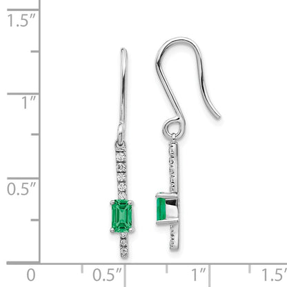 Solid 14k White Gold Simulated CZ and Emerald Fancy Earrings