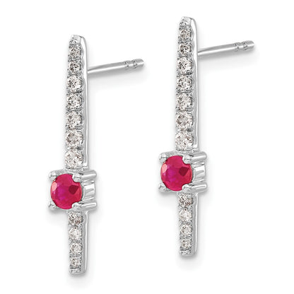 Solid 14k White Gold Simulated CZ and Ruby Fancy Earrings