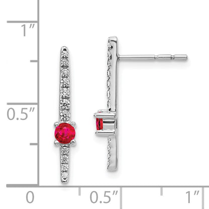 Solid 14k White Gold Simulated CZ and Ruby Fancy Earrings