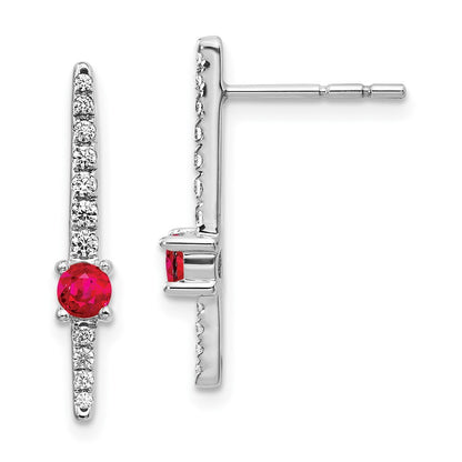 Solid 14k White Gold Simulated CZ and Ruby Fancy Earrings