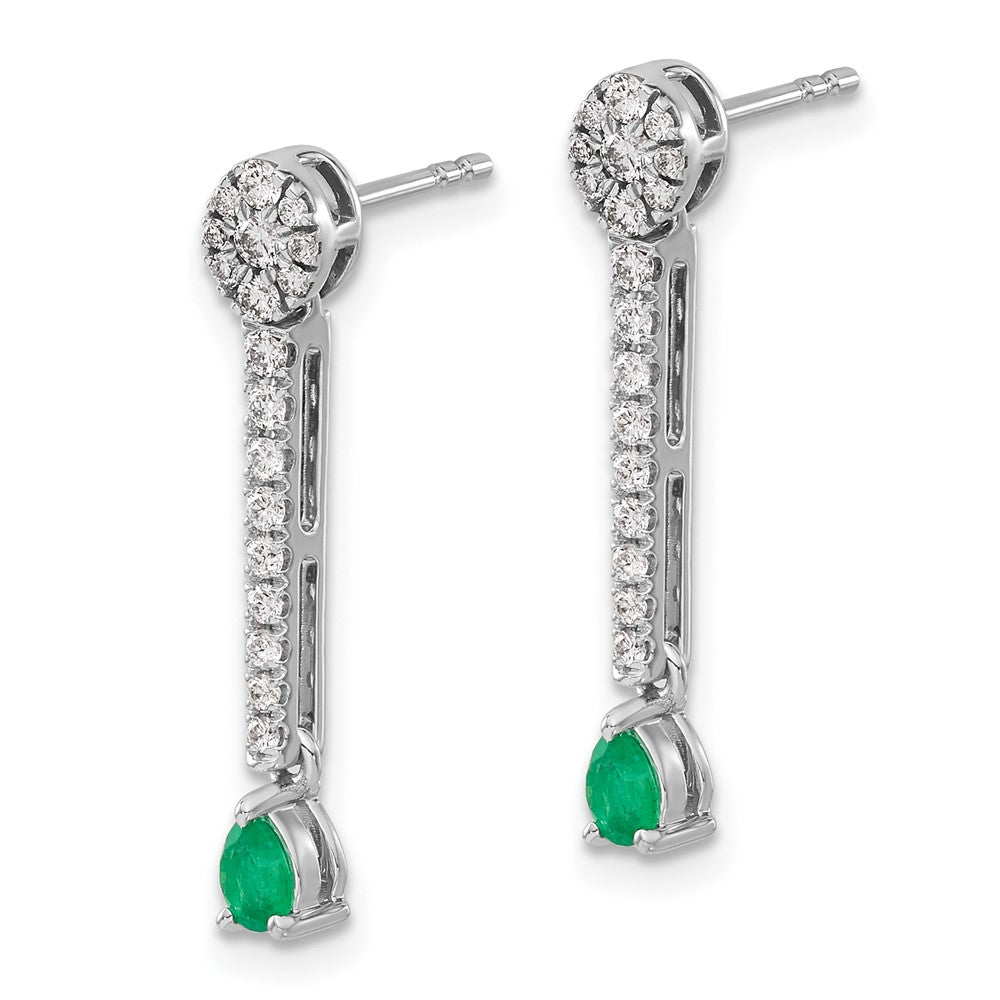 Solid 14k White Gold Simulated CZ and Emerald Fancy Earrings