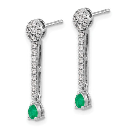 Solid 14k White Gold Simulated CZ and Emerald Fancy Earrings