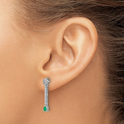 Solid 14k White Gold Simulated CZ and Emerald Fancy Earrings